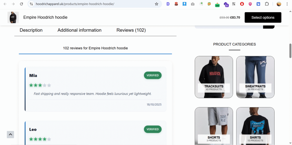 hoodrich 102 postive cusotmer reviews